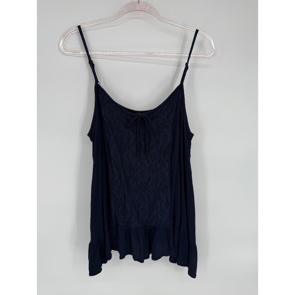 Torrid Navy Blue Lace Inset Ruffle Hem Sleeveless Cami Tank Top